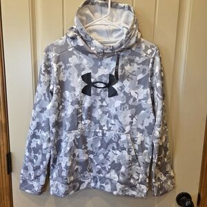 Under Armour Boys' Armour Fleece Camo Hoodie Youth Large Gray White Activewear